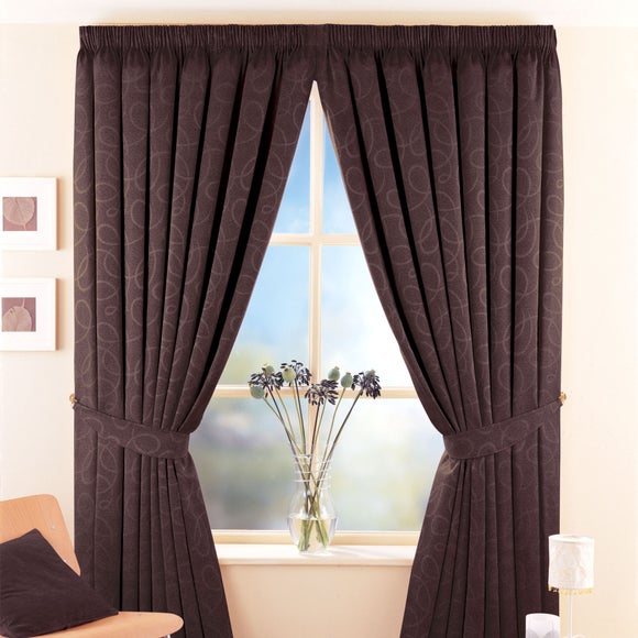Chocolate Toledo Thermal Pencil Pleat Curtains