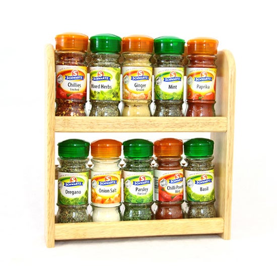 Rubberwood Spice Rack with Spices Dunelm