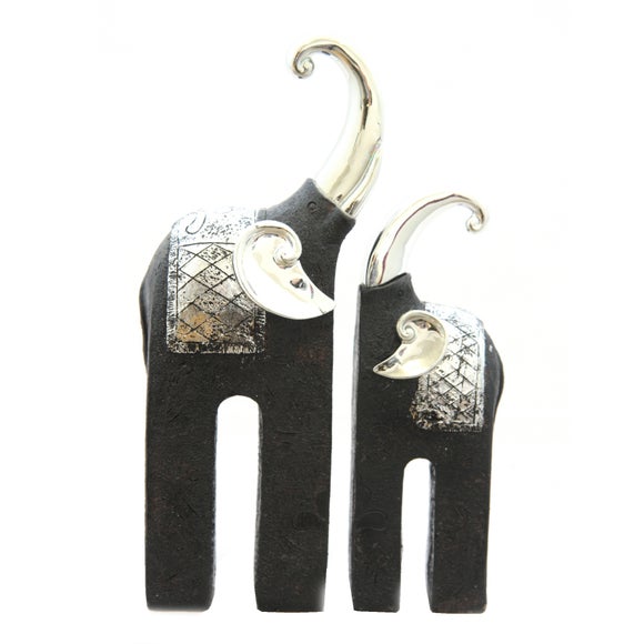 Black Ice Collection Set of 2 Kissing Elephants