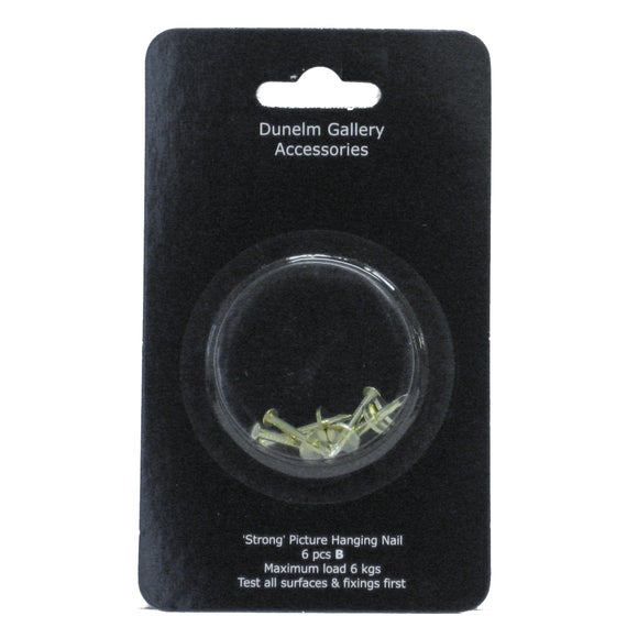 Pack of 6 Heavy Duty Brass Plated Hanging Nails and Washers