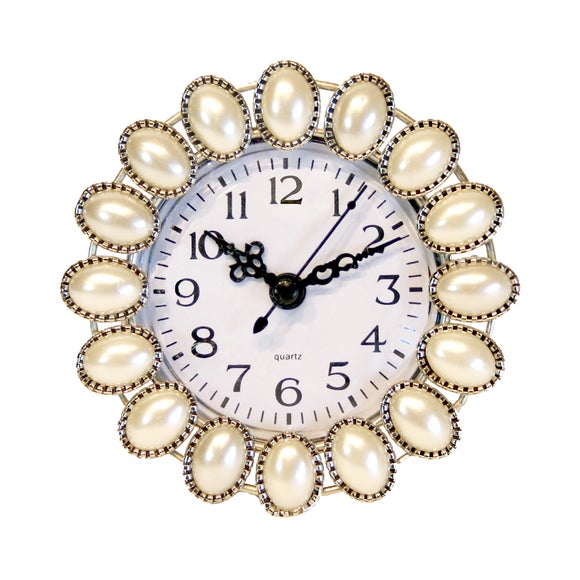 Classic Elegance Collection Pearlised Round Clock Dunelm