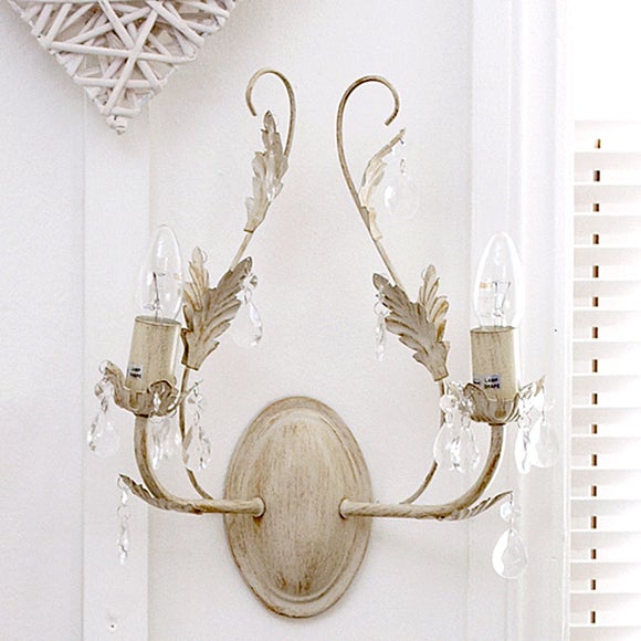 Shabby Chic 2 Light Leaf Wall Light Cream Vintage