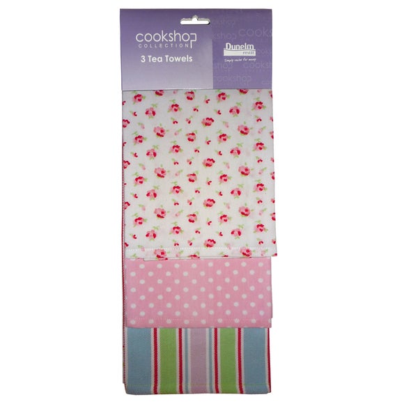 Pack of 3 Cottage Floral Tea Towels