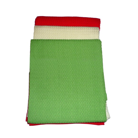 Pack of 3 Red, Cream and Green Waffle Tea Towels