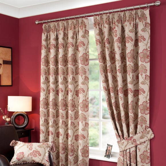 Waters & Noble Red Naples Lined Pencil Pleat Curtains