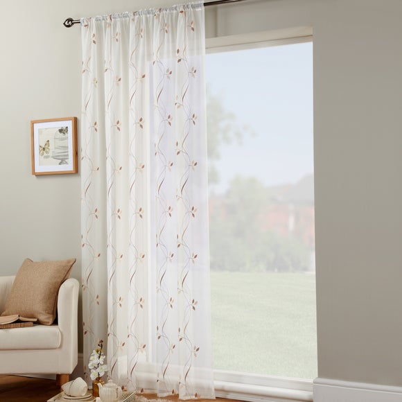 Chocolate Trail Leaf Voile Panel Dunelm