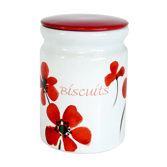 Red Painted Poppy Collection Biscuit Storage Jar
