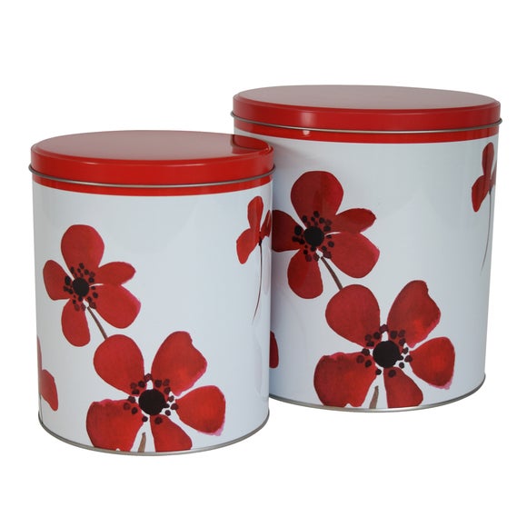 Red Painted Poppy Collection Set of 2 Storage Tins
