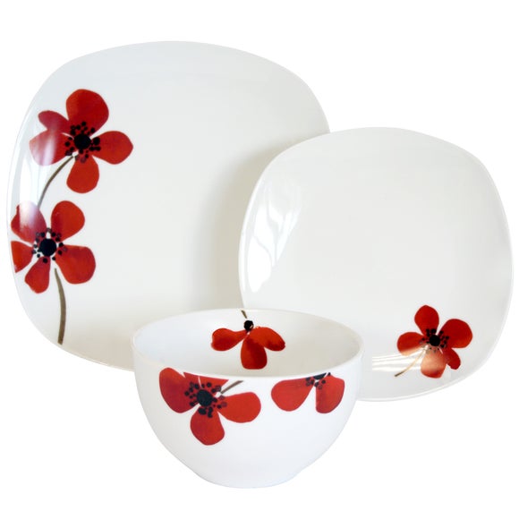 Red Painted Poppy Collection 12 Piece Dinner Set