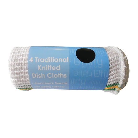 Utility Room Pack of 4 Traditional Knitted Dishcloths