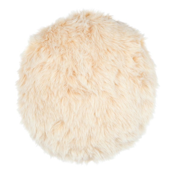 Luxury Faux Fur White Fox Round Cushion Dunelm