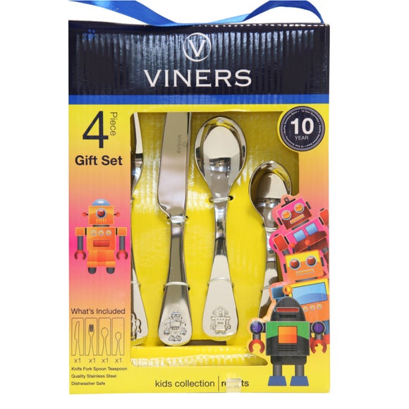 Kids Viners 4 Piece Robots Cutlery Set