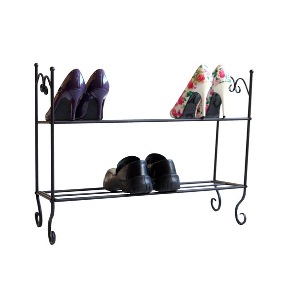 Vintage Black 2 Tier Shoe Rack Dunelm