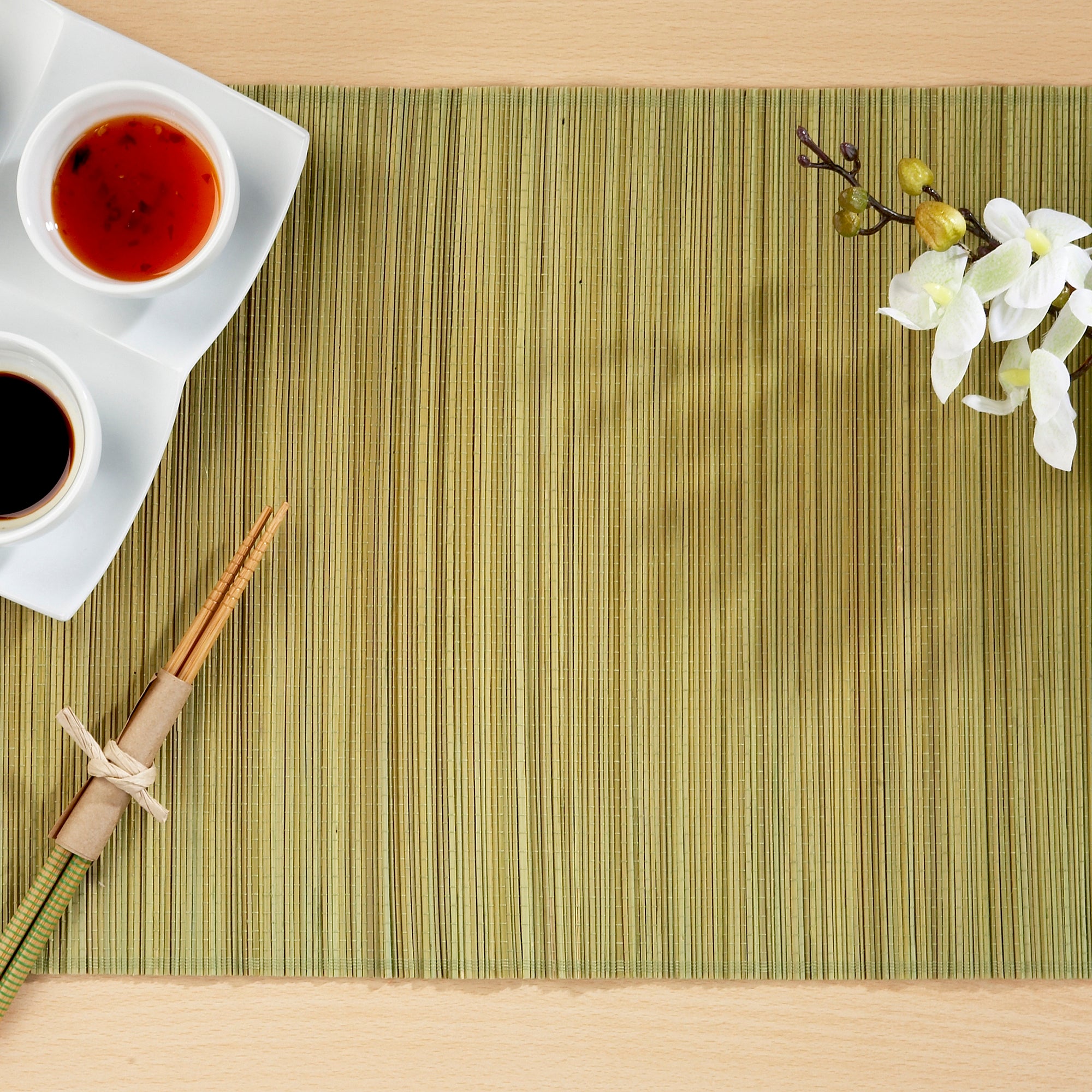 Pack of 4 Green Narrow Bamboo Placemats Dunelm