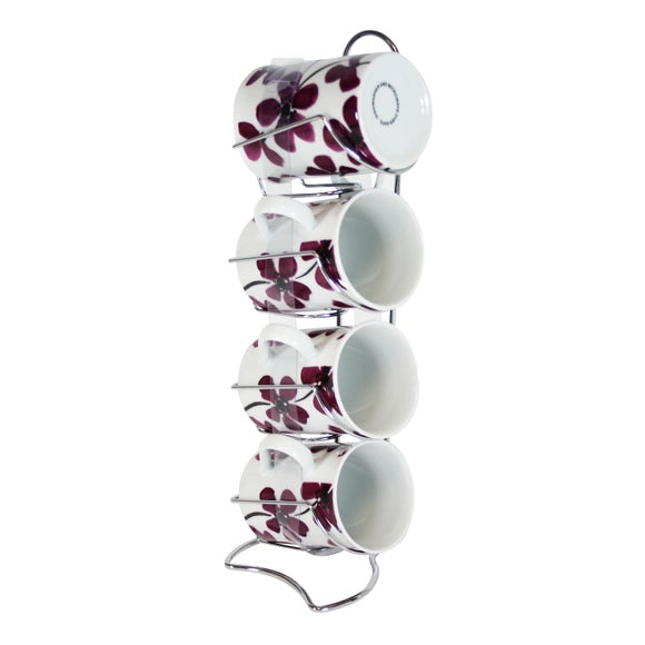 Plum Painted Poppy Collection Set of 4 Stacking Mugs