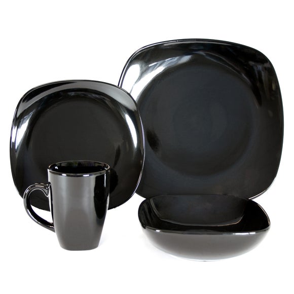 Black Simply Square 16 Piece Dinner Set