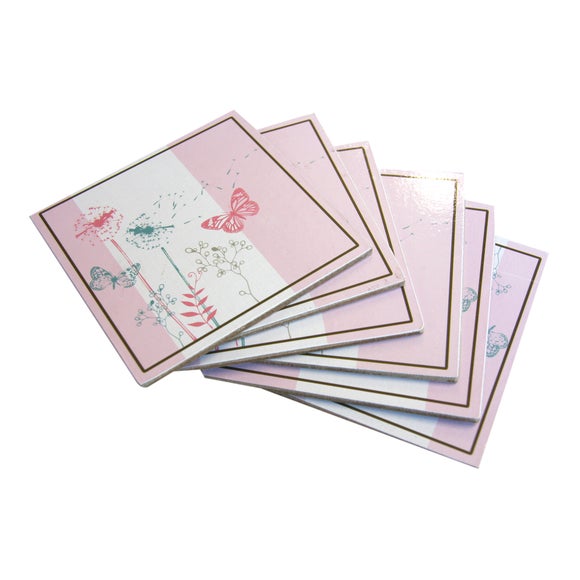 Pack of 6 Pink Butterfly Coasters