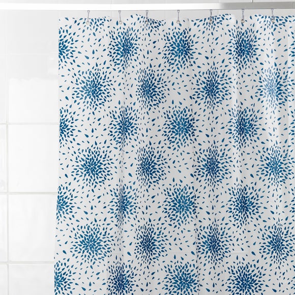 Blue Spirals Petals Shower Curtain
