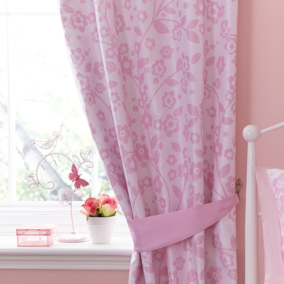 Kids Pink Blossom Butterflies Blackout Pencil Pleat Curtains