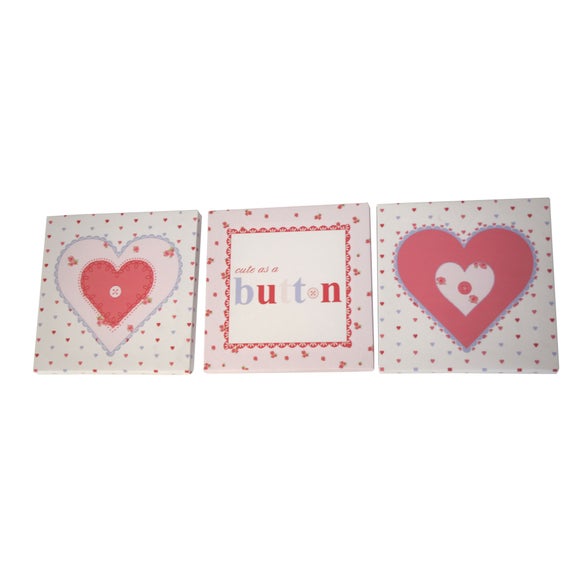 Kids Cute as a Button Collection Set Of 3 Canvases