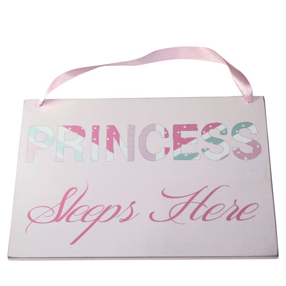 Kids Princess Sleeps Here Hanging Plaque