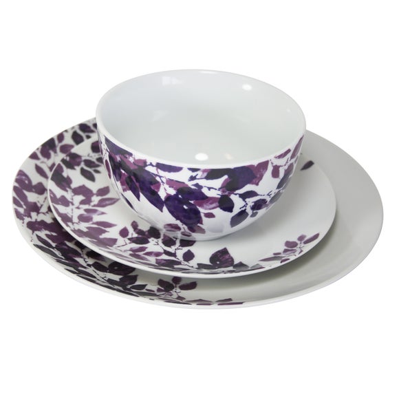 Aubergine Autumn Leaves Collection 12 Piece Dinner Set