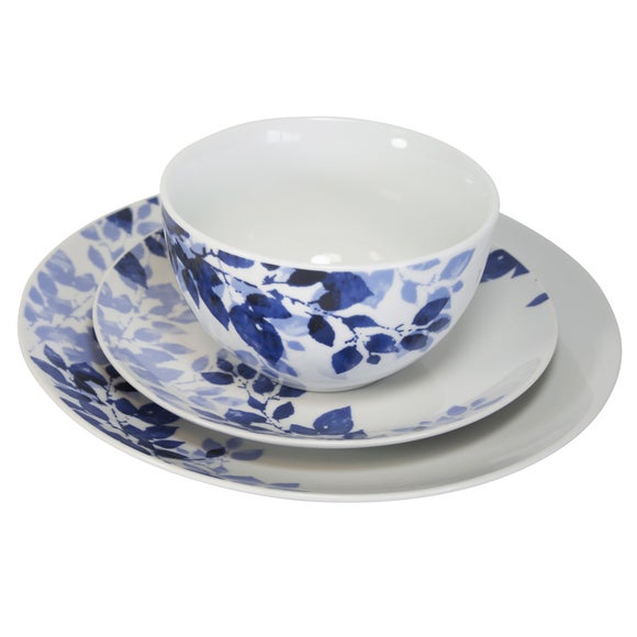Blue Autumn Leaves Collection 12 Piece Dinner Set