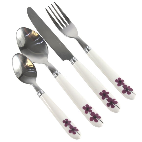 Plum Painted Poppy Collection 16 Piece Cutlery Set