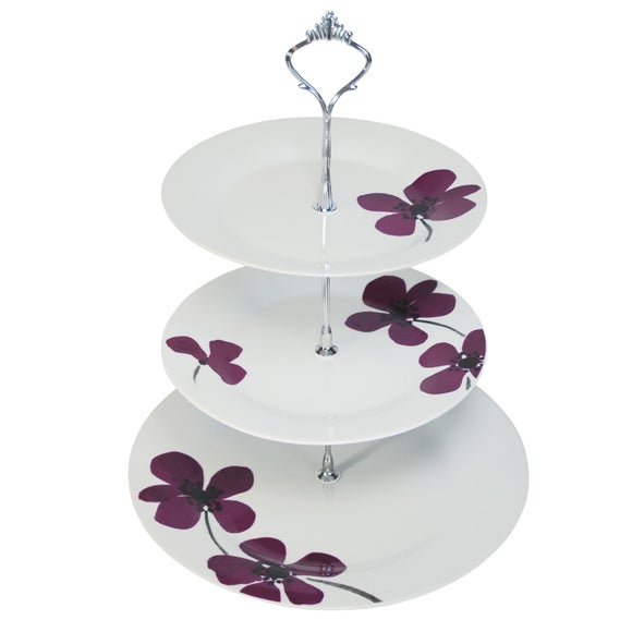 Plum Painted Poppy Collection 3 Tier Cake Stand
