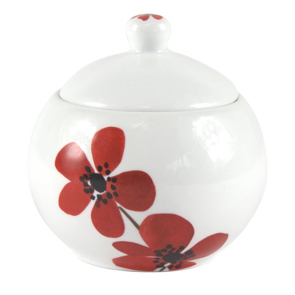 Red Painted Poppy Collection Sugar Bowl