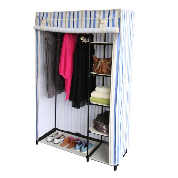 Blue Striped Collection Cotton Wardrobe with Shelves