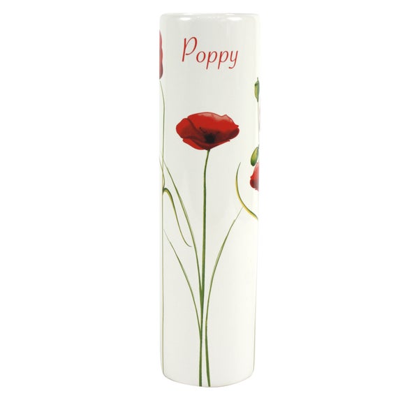 Red Poppy Ceramic Cylinder Vase