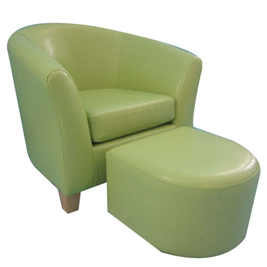 Kids Green Leather Faced Tub Chair and Stool