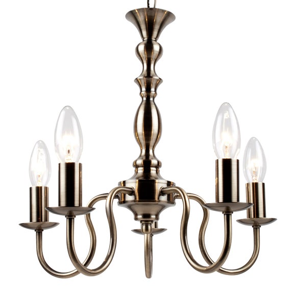 Antique Brass Boudoir 5 Light Fitting Dunelm