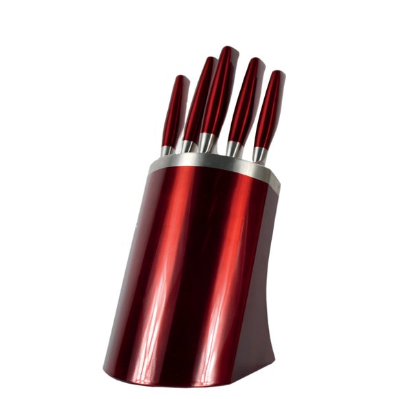 Red Spectrum Collection 5 Piece Knife Block Dunelm