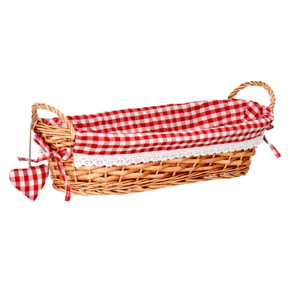 Long Willow Bread Basket with Red Gingham Lining