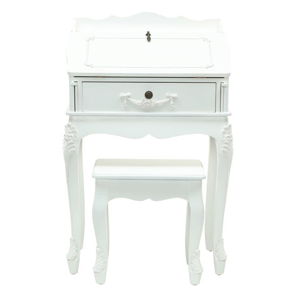 Toulouse White Wood Bureau with Stool