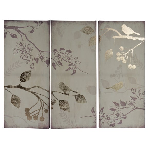 Foil Triptych Bird Printed Canvas