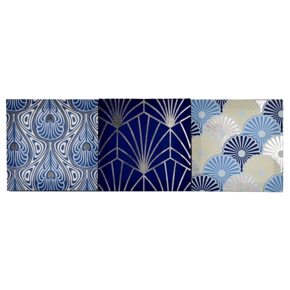 Blue Deco Collection Set of Three Canvas Prints with Foil Detail