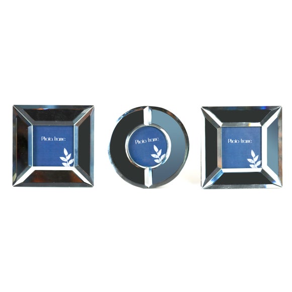 Blue Deco Collection Set of Three Mini Mirrored Photo Frames