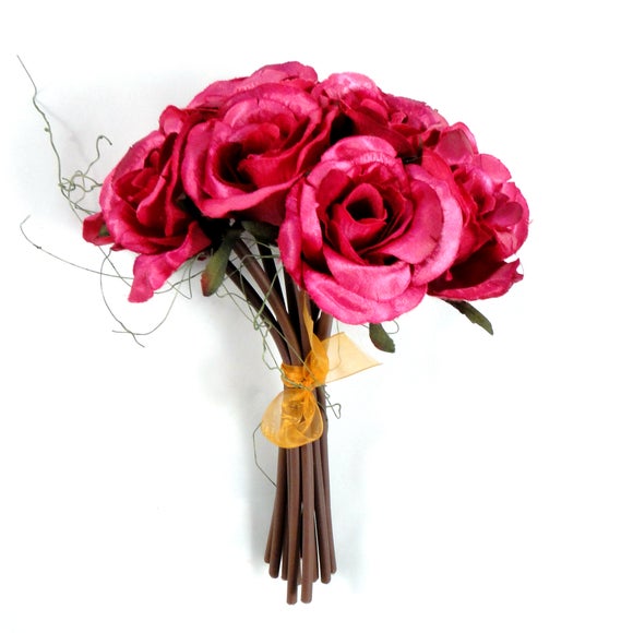 Artificial Hand Tied Magenta Rose Bundle