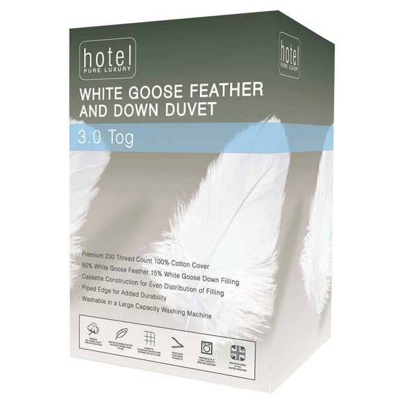 Hotel 3 Tog White Goose Feather and Down Duvet