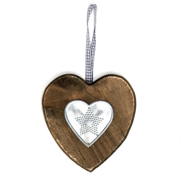 Wooden Heart with Metal Embossed Star