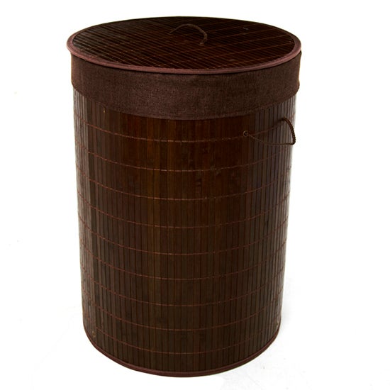 Bamboo Dark Brown Round Laundry Hamper