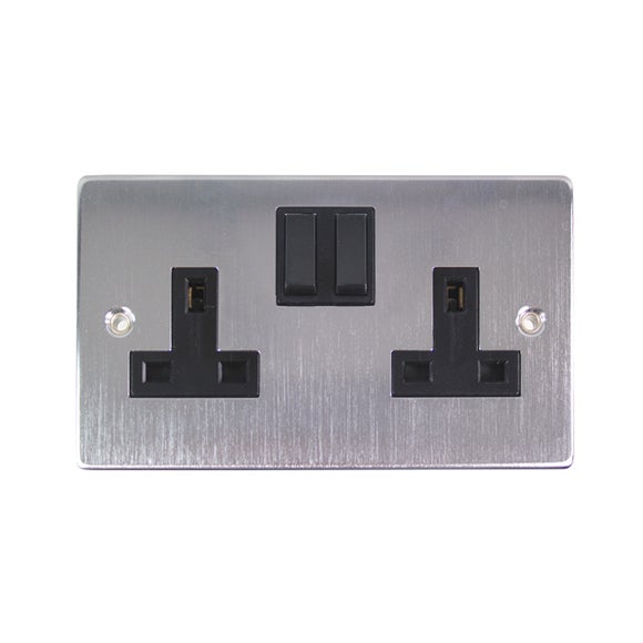 2 Gang Switch Brushed Chrome Wall Socket Dunelm