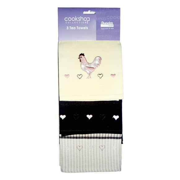 Pack of 3 Natural Cockerel Tea Towels