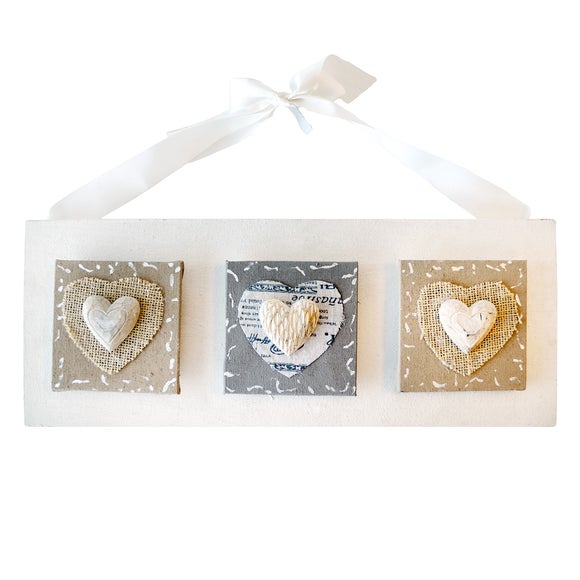 Three Hearts on Canvas Hanging Sign Dunelm