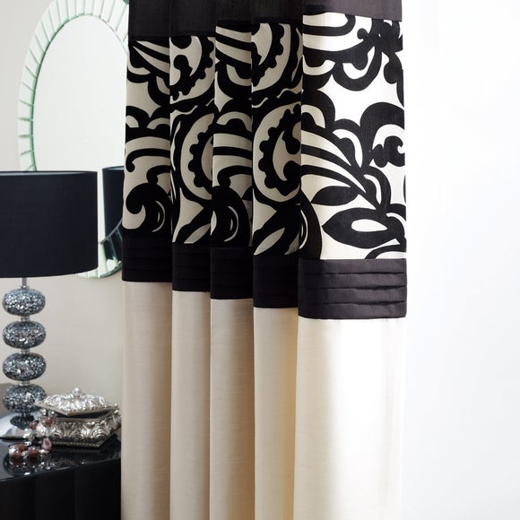 Black Baroque Flock Lined Eyelet Curtains Dunelm