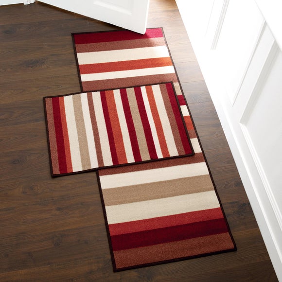 Rust Striped Washable Runner Dunelm