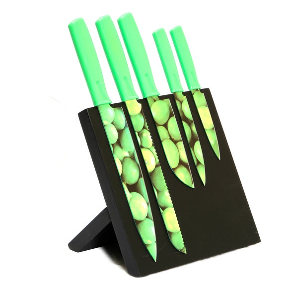 Lime Magnetic 5 Piece Knife Block Set